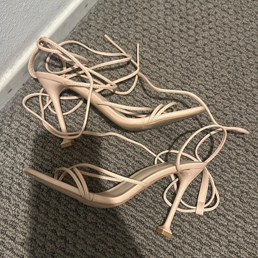 Ankle strap nude heels